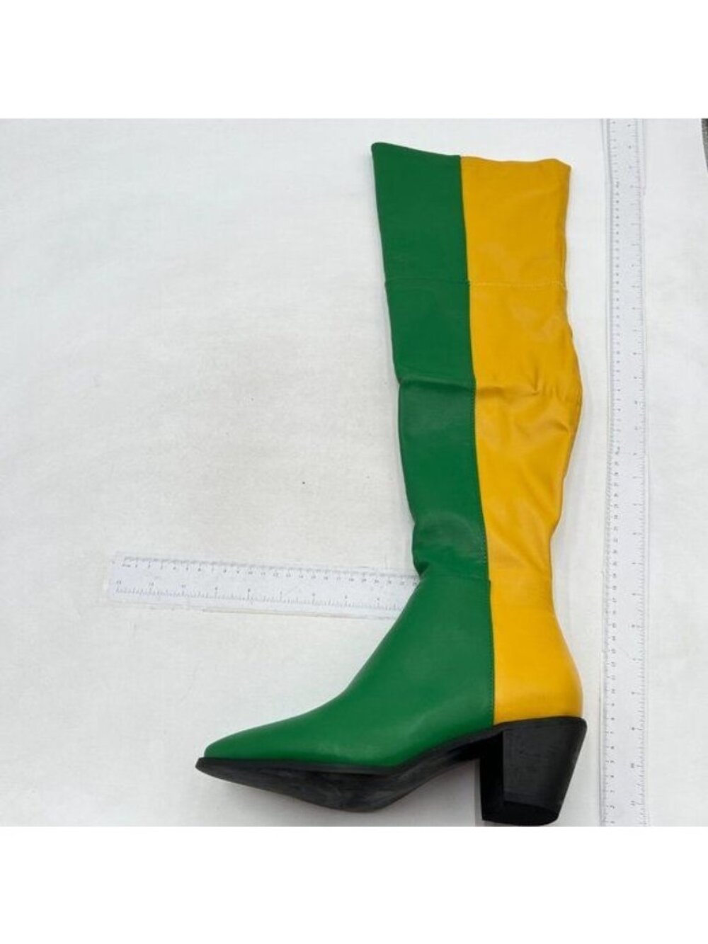 WomenKnee Boots Thigh High Suede Block Low Above Flat Long Pointed toe Green
